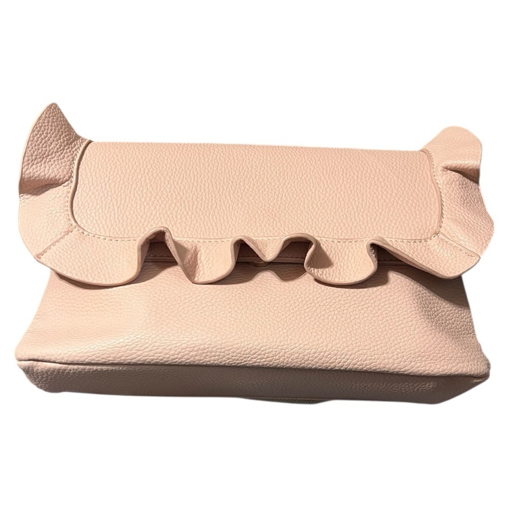 Kaari Blue Elegant Ruffled Pink Vegan Clutch - Picture 2 of 11
